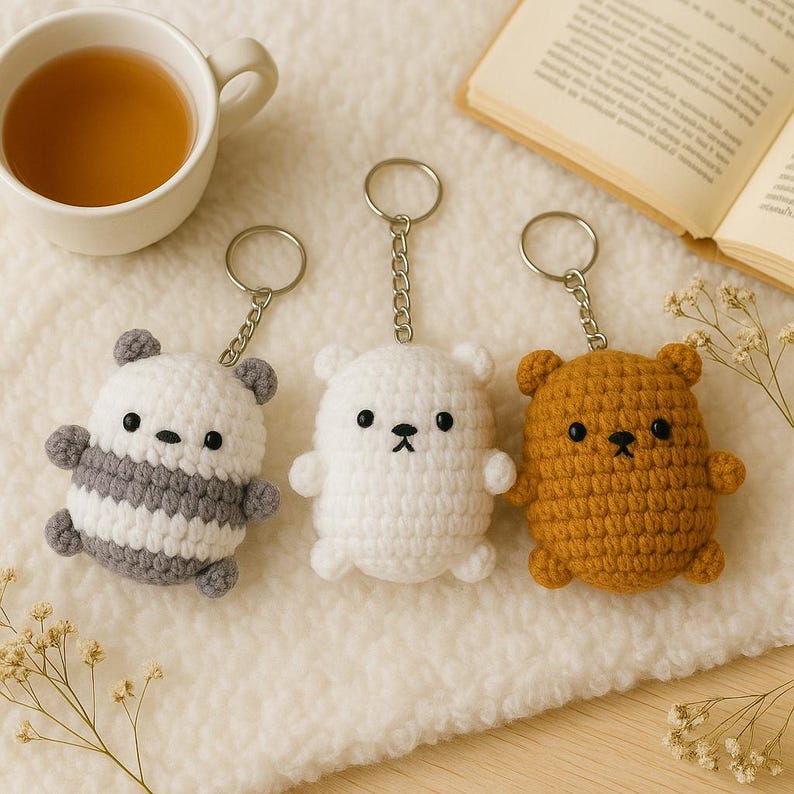 Handmade Crochet Bear Keychain β Cute Amigurumi Teddy Bear Bag Charm, Kawaii Plush Keyring, Animal Lover Gift, Backpack Accessories